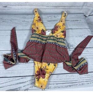 Venus Womens Size 12 One Piece Swimsuit Paisley Floral Bohemian Tie Belt